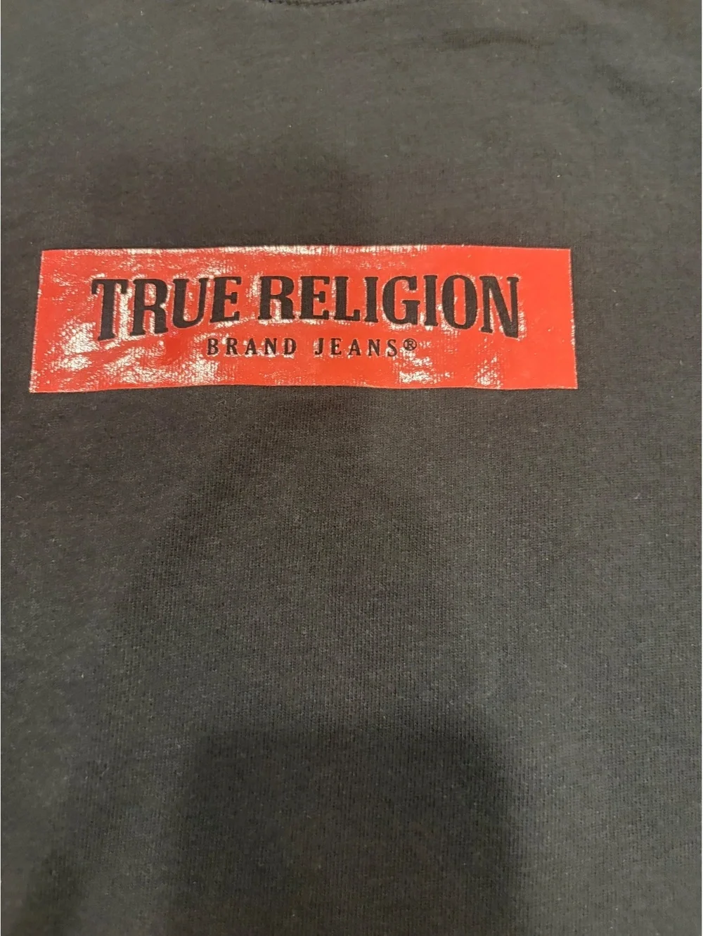 True Religion streetwear grunge Black Crewneck Sweatshirt with Red Logo Patch XL